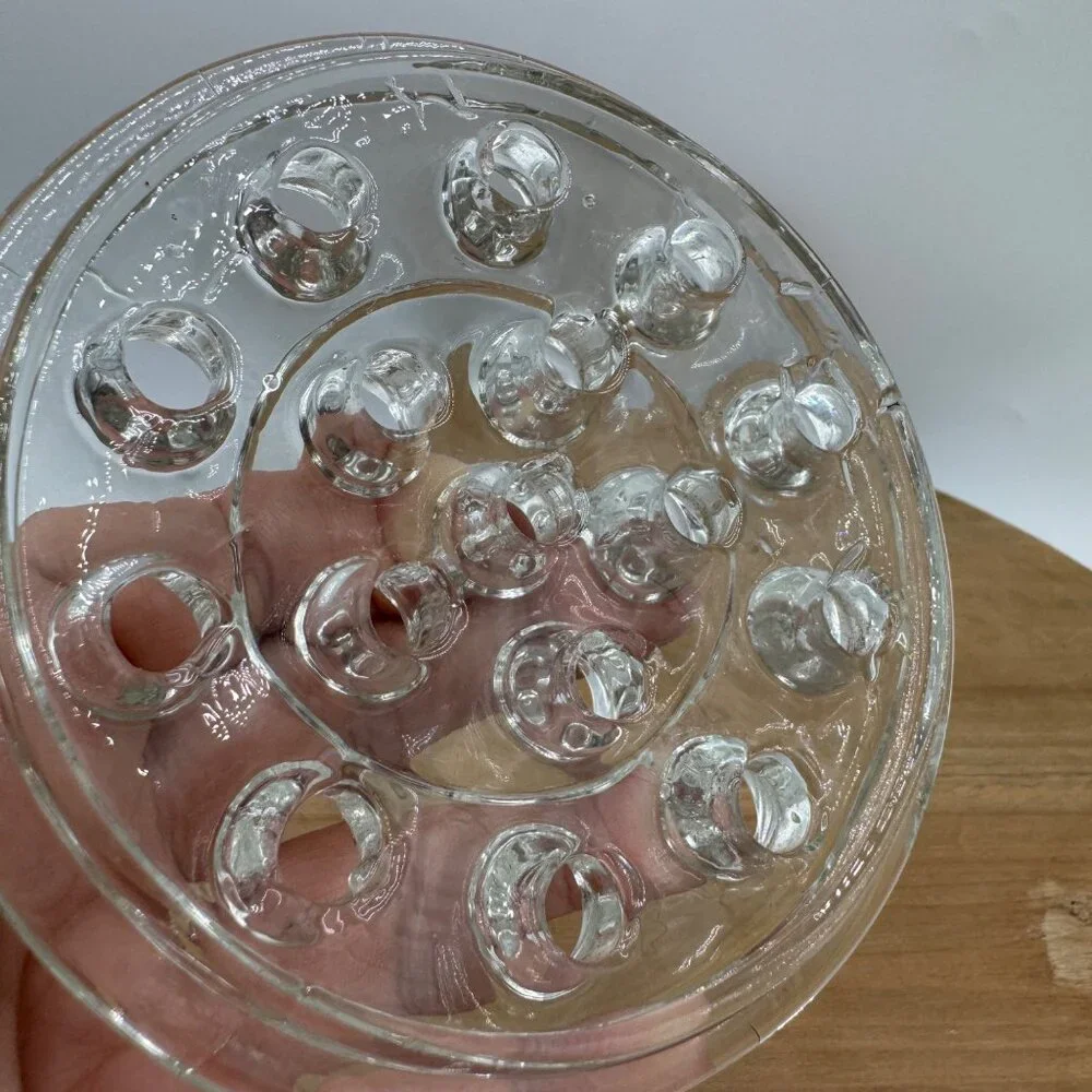 Vintage Larger Clear Glass Flower Frog Collectible Glass Flower Frog Vintage Gla